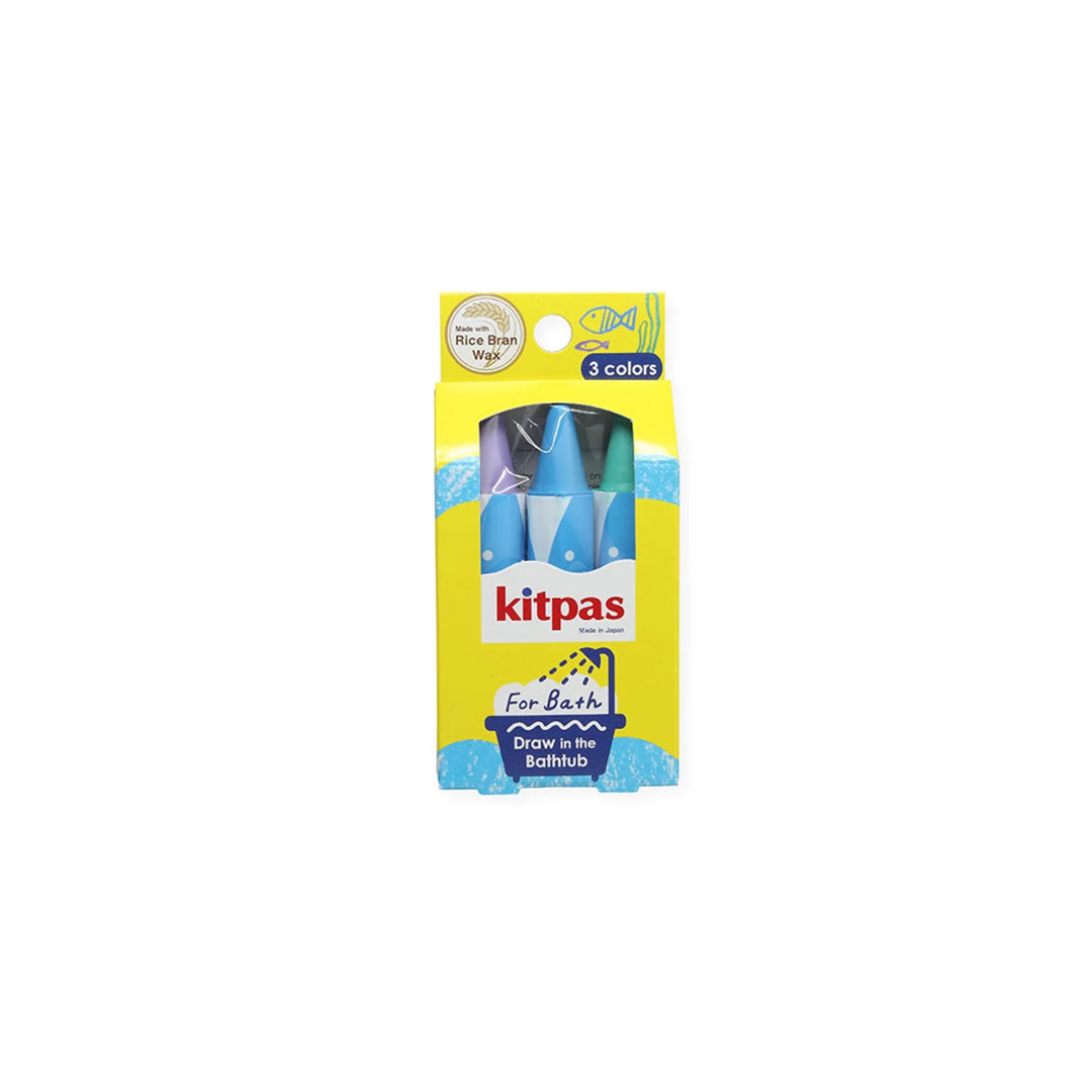 Kitpas Rice bran Wax Bath Crayons 3 Colors  - Fish (Purple, Blue, Green)