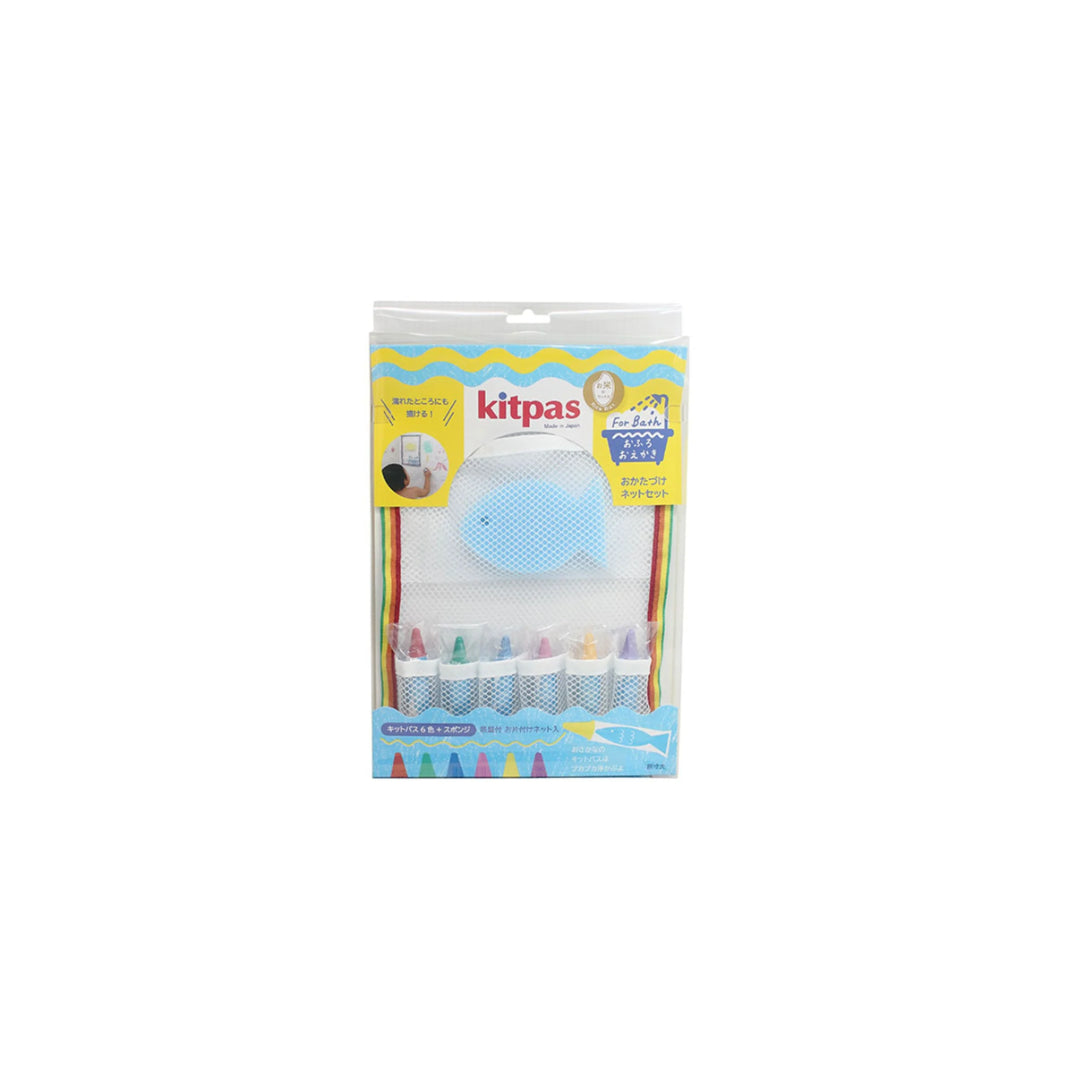 Kitpas Rice bran Wax Bath Crayons 6 Colors Set [w/ Blue sponge]
